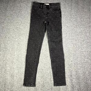 MADEWELL 9" High Rise Skinny Jeans Black White Dot Denim Tapered Leg Size 25